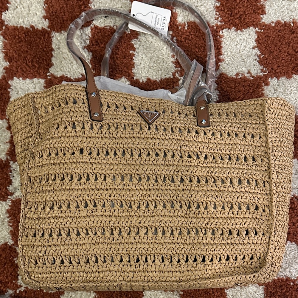 Guess Tan Crochet Tote Bag